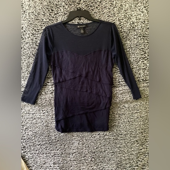 Tops - INC Womens Navy Bleu Sirt 3/4 Sleeves Size Small